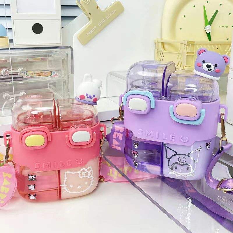 Kids Cartoon Clear Sippy Cup | BPA Free Double Straw Water Bottle