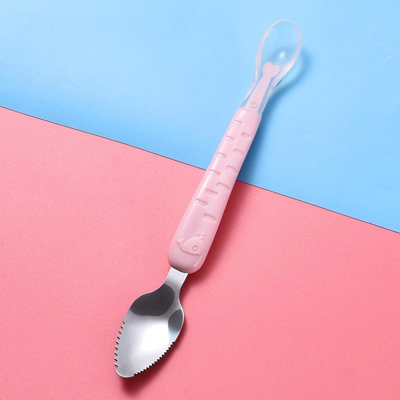 Baby Fruit Spoon Double Head Easy to Clean Stainless Steel Multi Functional Feeding Spoon for Infants