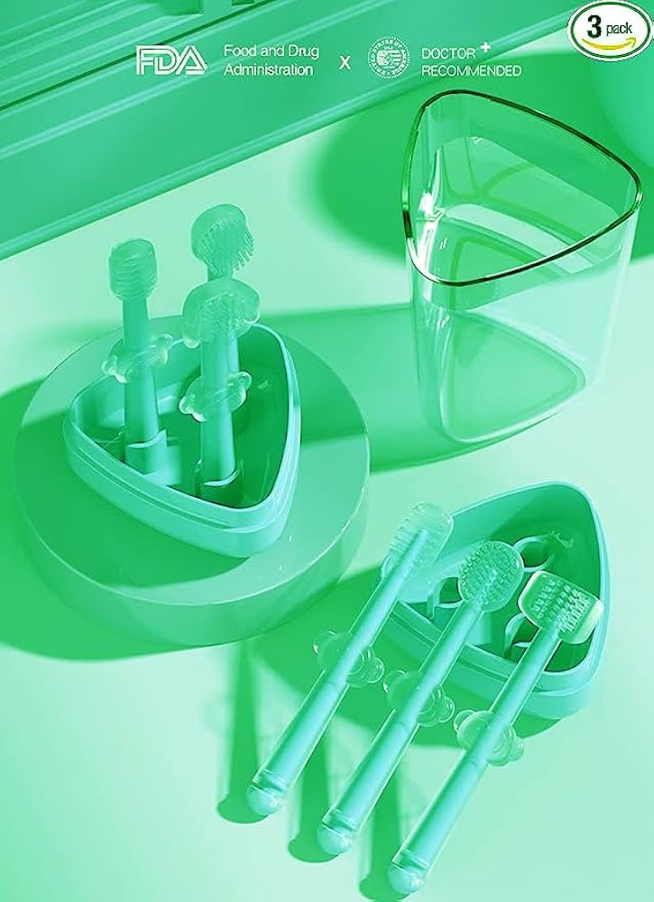 Baby Soft Bristle Toothbrush + Silicone Tongue Cleaner + U-Shaped Brush, 0-36 Months 3pcs set with Box