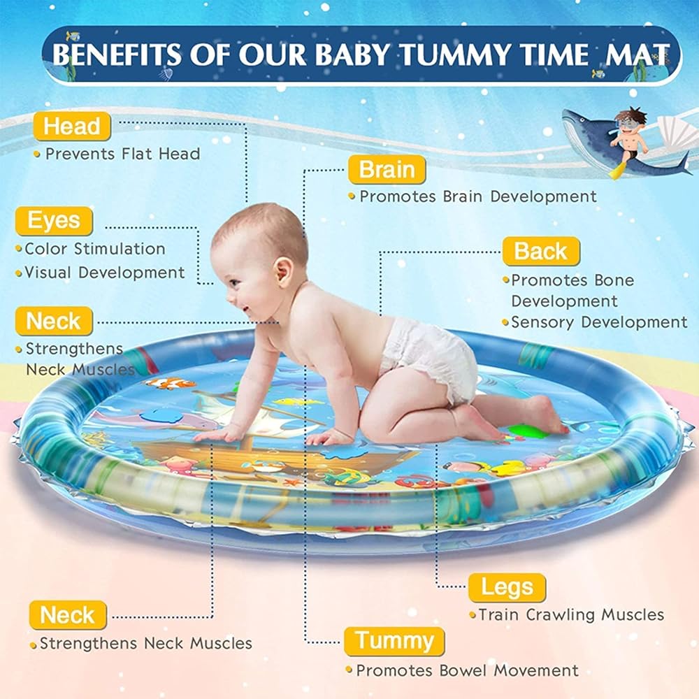 বড় ৩৩” x ৩৩” ইঞ্চি Baby Water Mat Inflatable Cushion Infant Toddler Water Play Mat Toys