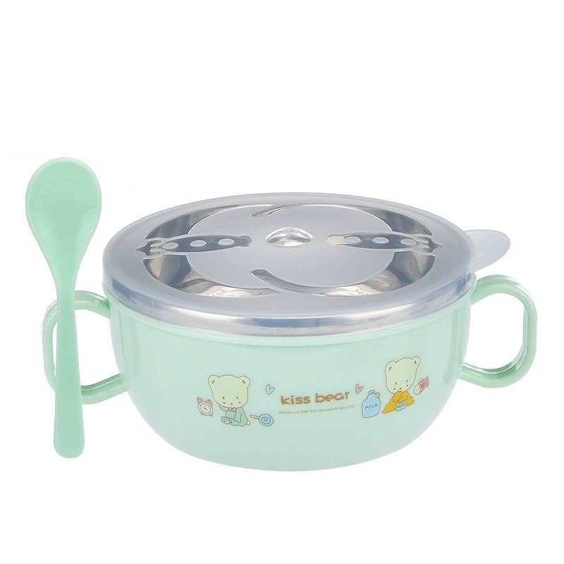 Stainless Steel Baby Feeding Bowl Set – Insulated, Double-Layered, Cartoon Design, With Lid and Spoon | 1 Pcs