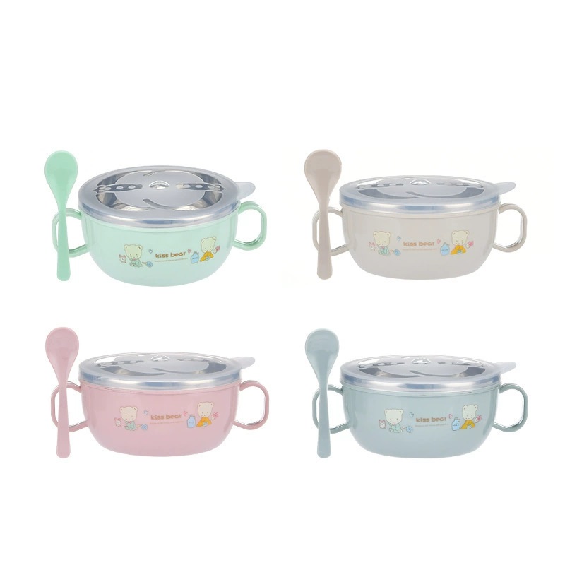 Stainless Steel Baby Feeding Bowl Set – Insulated, Double-Layered, Cartoon Design, With Lid and Spoon | 1 Pcs