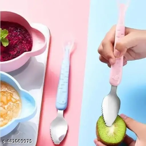 Baby Fruit Spoon Double Head Easy to Clean Stainless Steel Multi Functional Feeding Spoon for Infants"